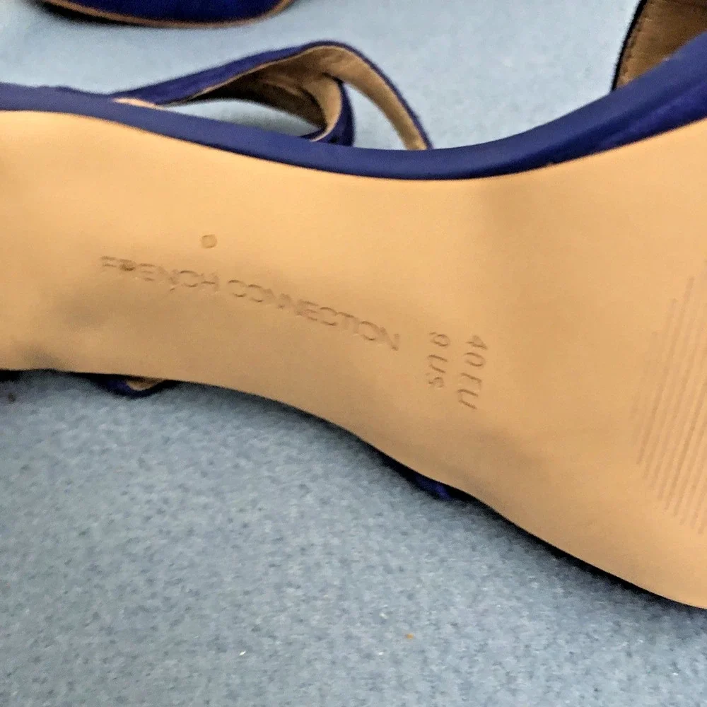 French‎ Connection Women's Blue Suede Slip-On Open Toe Zip Back Heels - Sz 9